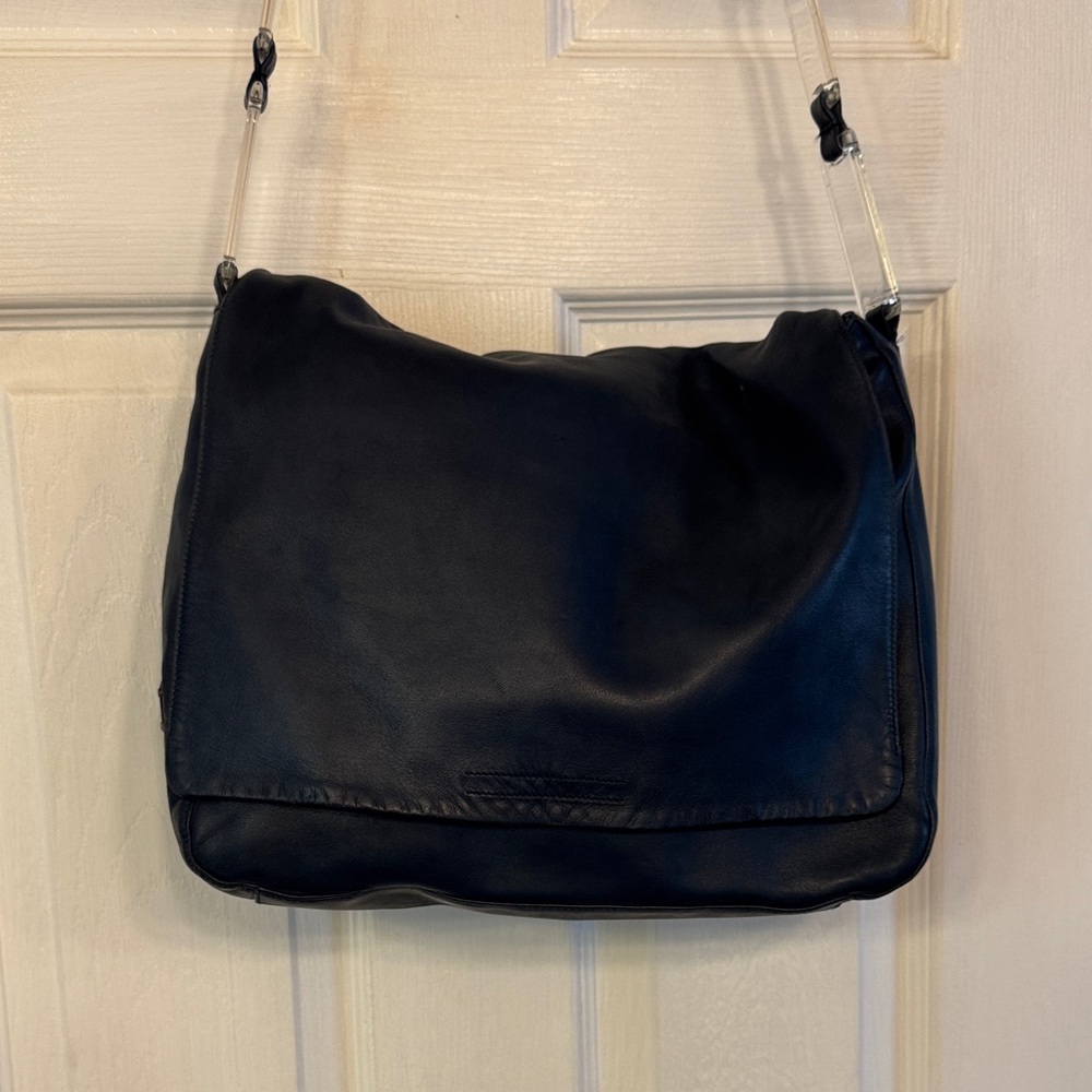 Prada Blue Leather Crossbody with Triangular Logo Plaque